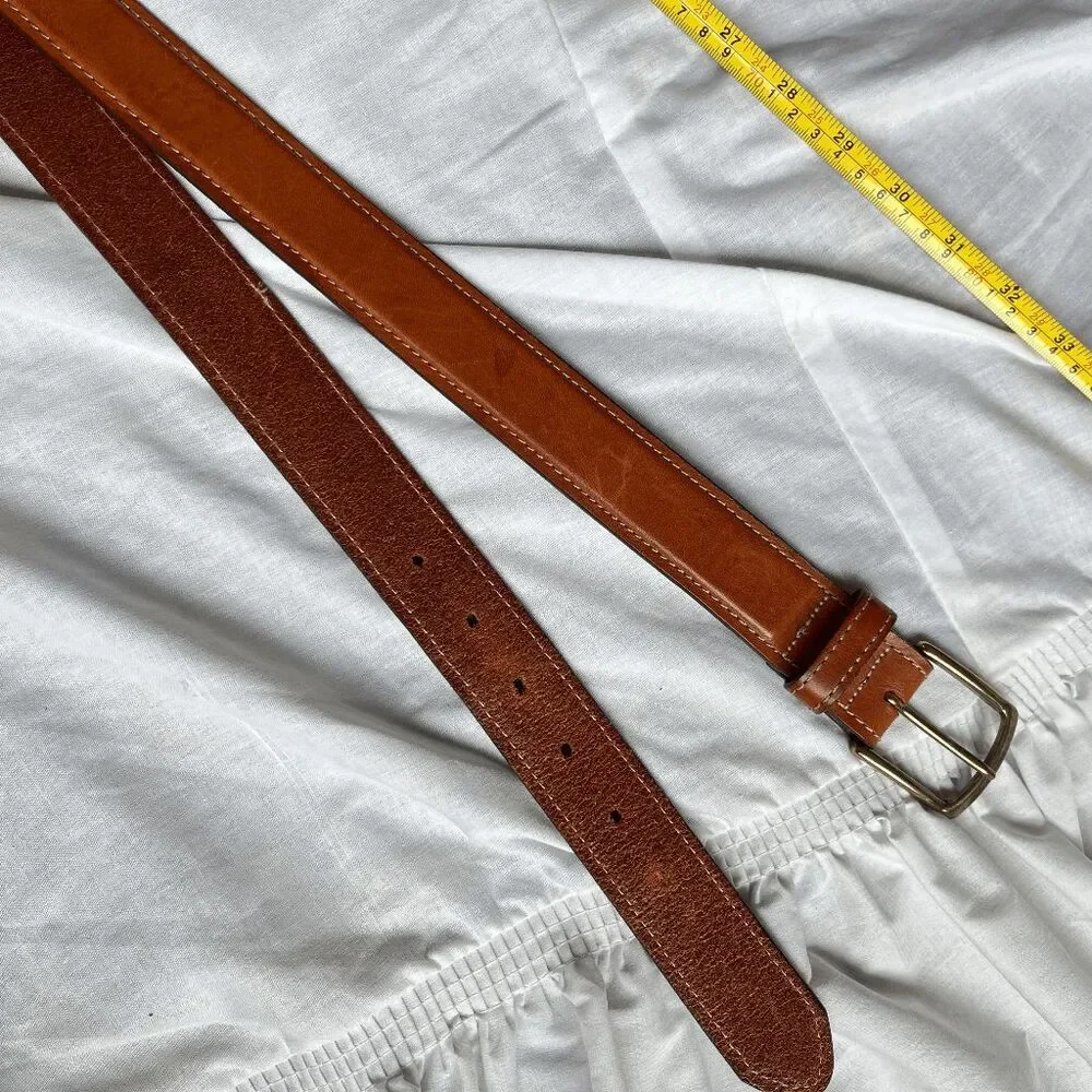 LL Bean Leather Belt Solid Brass Buckle USA Made Brown Casual Heritage 34